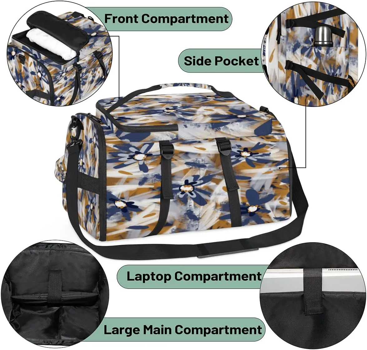 Large Sports Gym Bag With Shoe & Laptop Compartment 47L Waterproof Travel Duffel Bags for Men Women Abstract Flower Luggage Backpack Duffle Bag