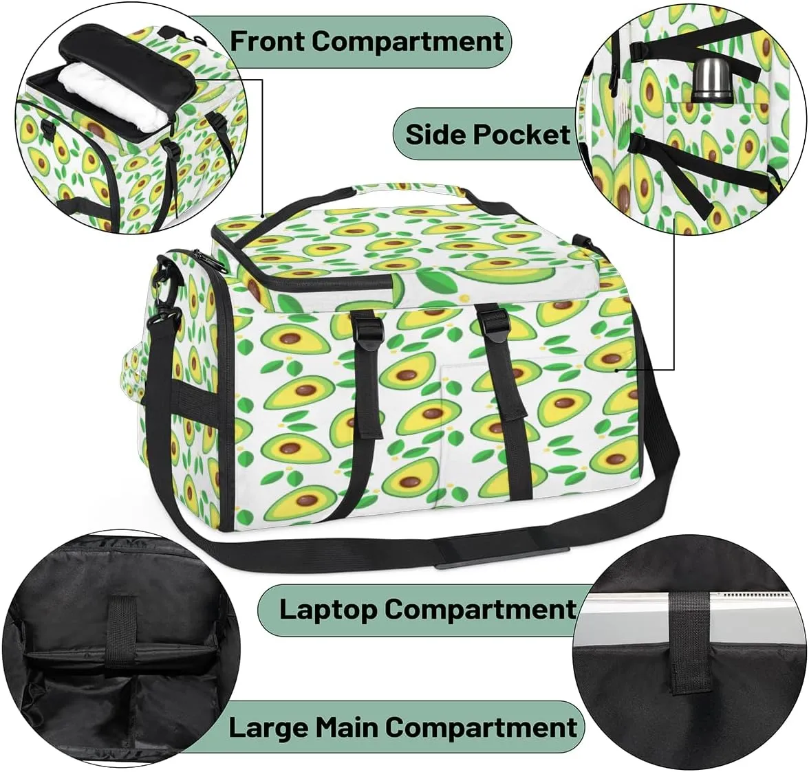 Large Sports Gym Bag With Shoe & Laptop Compartment 47L Waterproof Travel Duffel Bags for Men Women Avocado Luggage Backpack Duffle Bag
