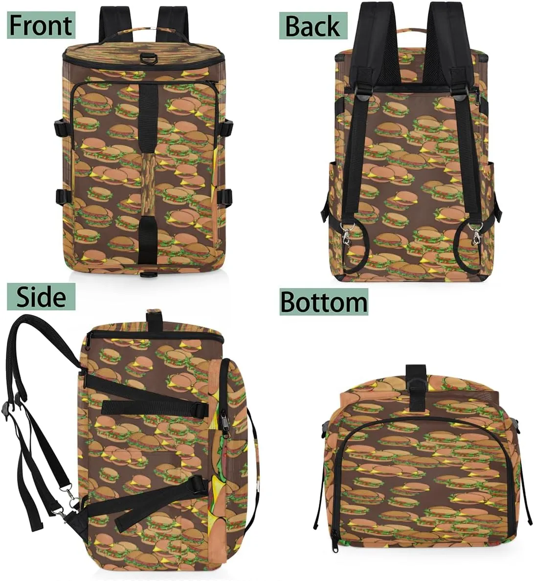 Large Sports Gym Bag With Shoe & Laptop Compartment 47L Waterproof Travel Duffel Bags for Men Women Cartoon Hamburger Food Luggage Backpack Duffle Bag