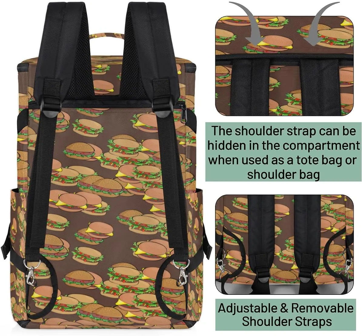 Large Sports Gym Bag With Shoe & Laptop Compartment 47L Waterproof Travel Duffel Bags for Men Women Cartoon Hamburger Food Luggage Backpack Duffle Bag