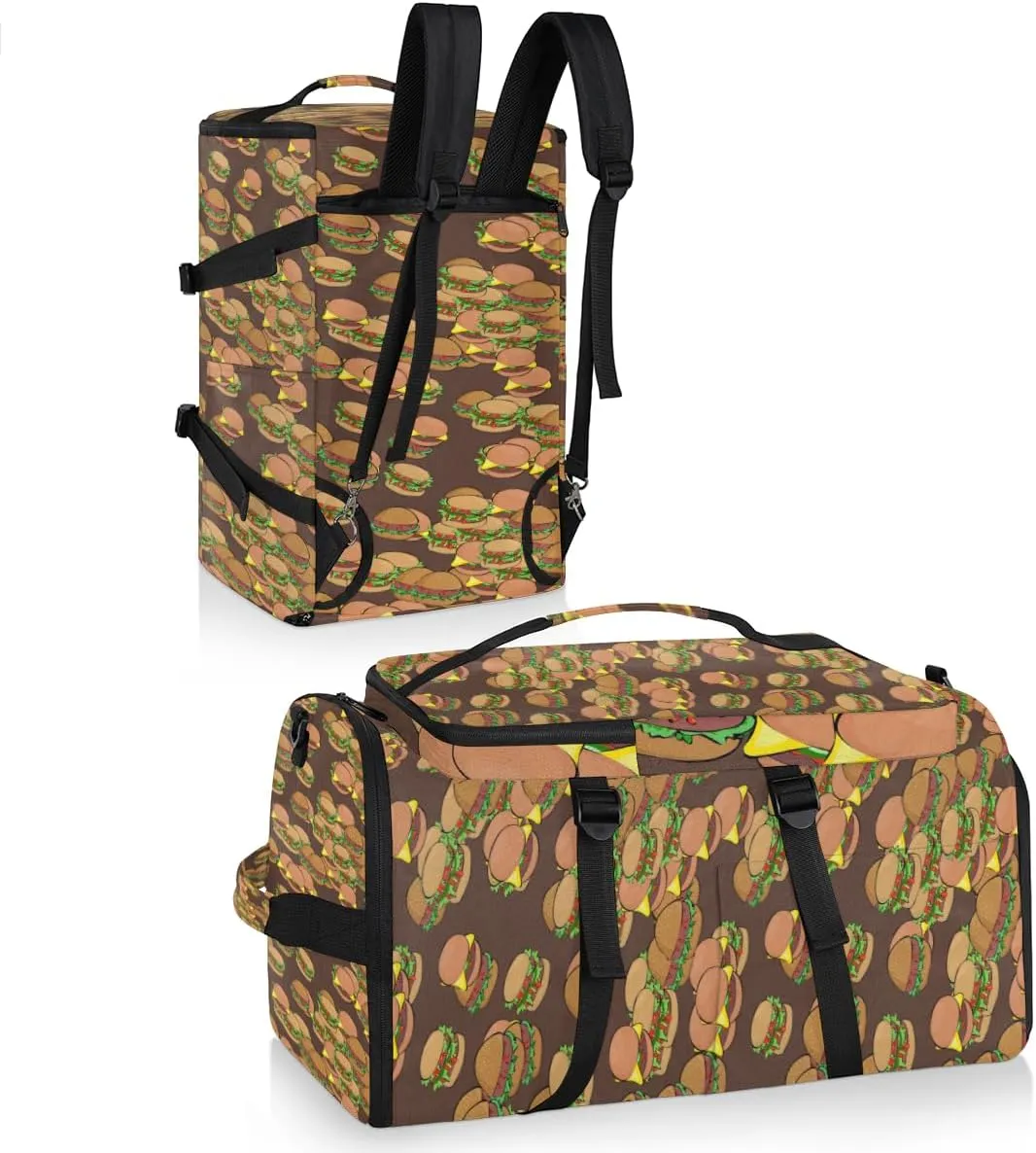Large Sports Gym Bag With Shoe & Laptop Compartment 47L Waterproof Travel Duffel Bags for Men Women Cartoon Hamburger Food Luggage Backpack Duffle Bag