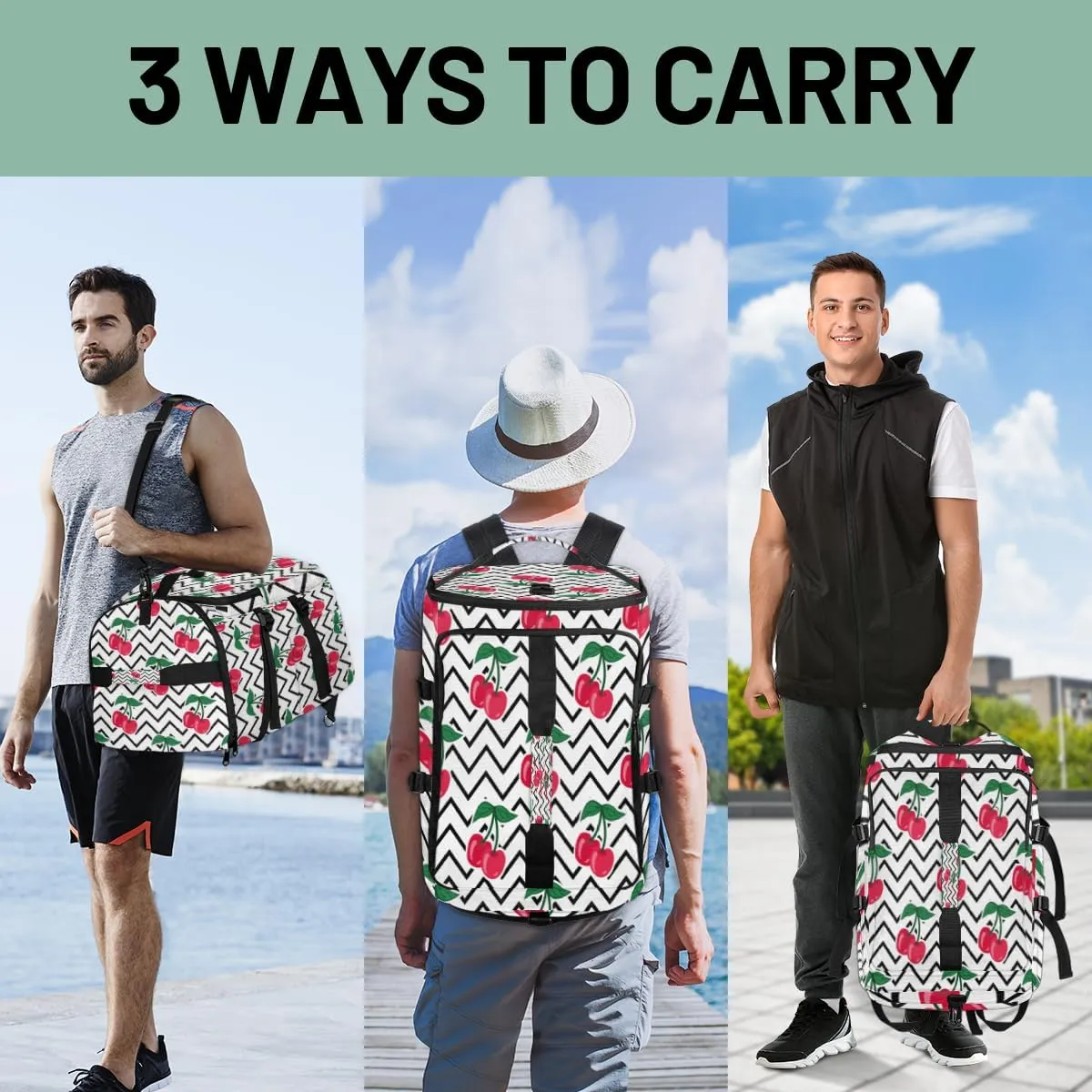 Large Sports Gym Bag With Shoe & Laptop Compartment 47L Waterproof Travel Duffel Bags for Men Women Cherry Wave Luggage Backpack Duffle Bag