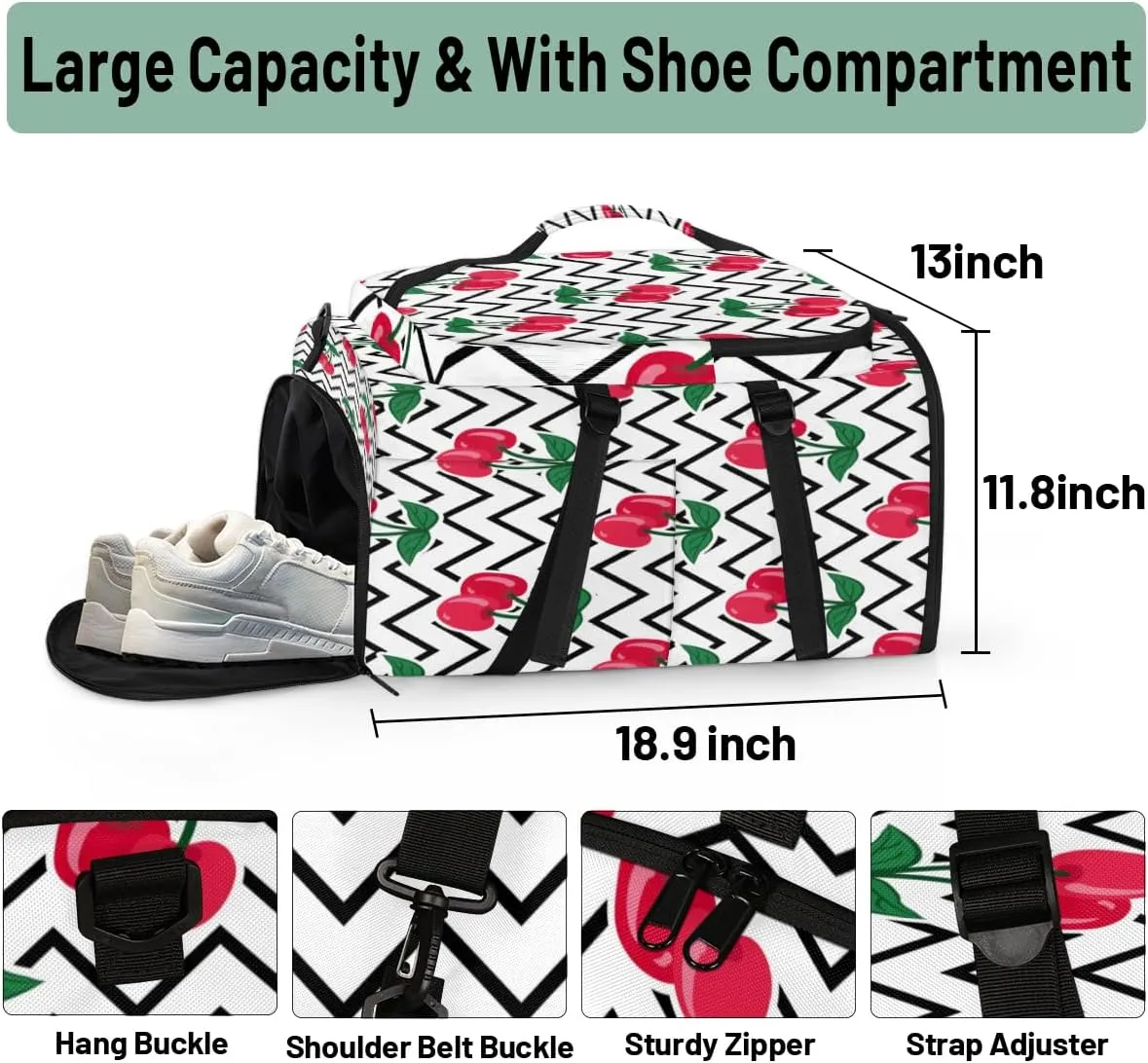 Large Sports Gym Bag With Shoe & Laptop Compartment 47L Waterproof Travel Duffel Bags for Men Women Cherry Wave Luggage Backpack Duffle Bag