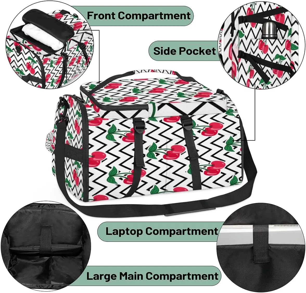 Large Sports Gym Bag With Shoe & Laptop Compartment 47L Waterproof Travel Duffel Bags for Men Women Cherry Wave Luggage Backpack Duffle Bag