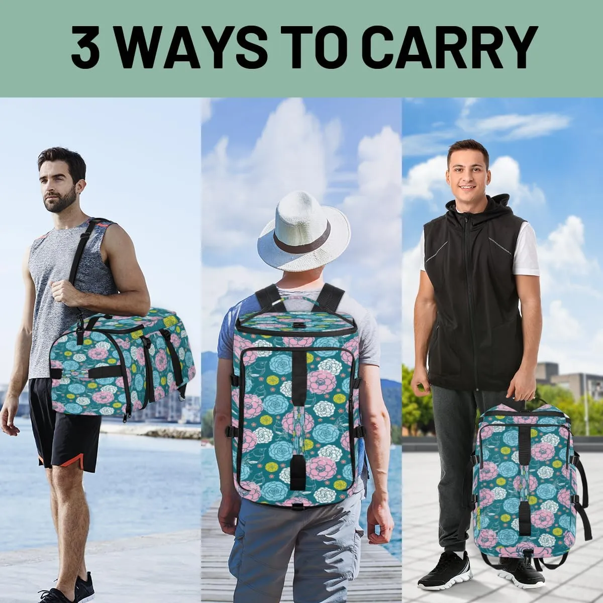 Large Sports Gym Bag With Shoe & Laptop Compartment 47L Waterproof Travel Duffel Bags for Men Women Colorful Camellia Cute Luggage Backpack Duffle Bag