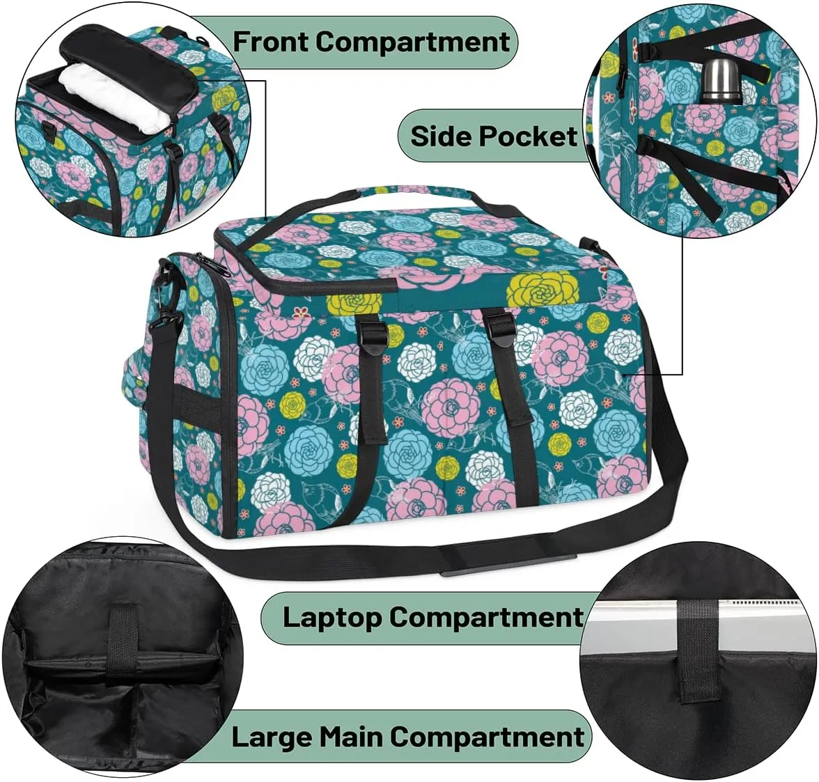 Large Sports Gym Bag With Shoe & Laptop Compartment 47L Waterproof Travel Duffel Bags for Men Women Colorful Camellia Cute Luggage Backpack Duffle Bag