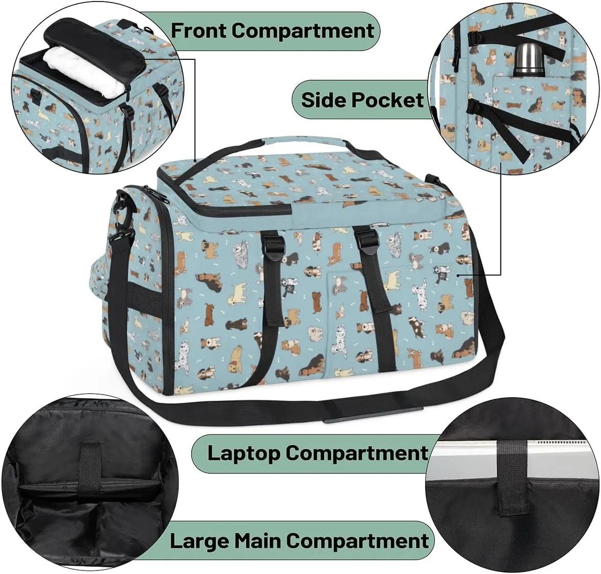 Large Sports Gym Bag With Shoe & Laptop Compartment 47L Waterproof Travel Duffel Bags for Men Women Dogs Luggage Backpack Duffle Bag