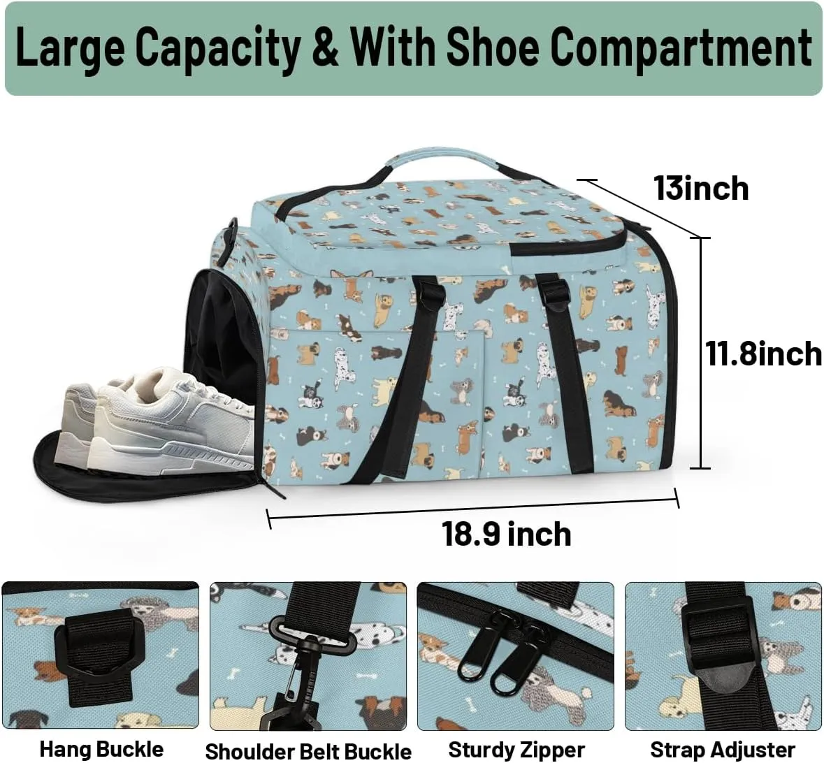 Large Sports Gym Bag With Shoe & Laptop Compartment 47L Waterproof Travel Duffel Bags for Men Women Dogs Luggage Backpack Duffle Bag