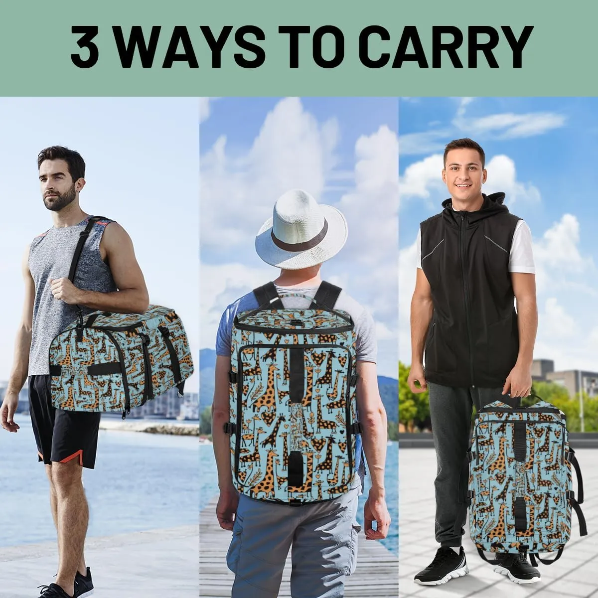 Large Sports Gym Bag With Shoe & Laptop Compartment 47L Waterproof Travel Duffel Bags for Men Women Funny Giraffes Sketch Luggage Backpack Duffle Bag