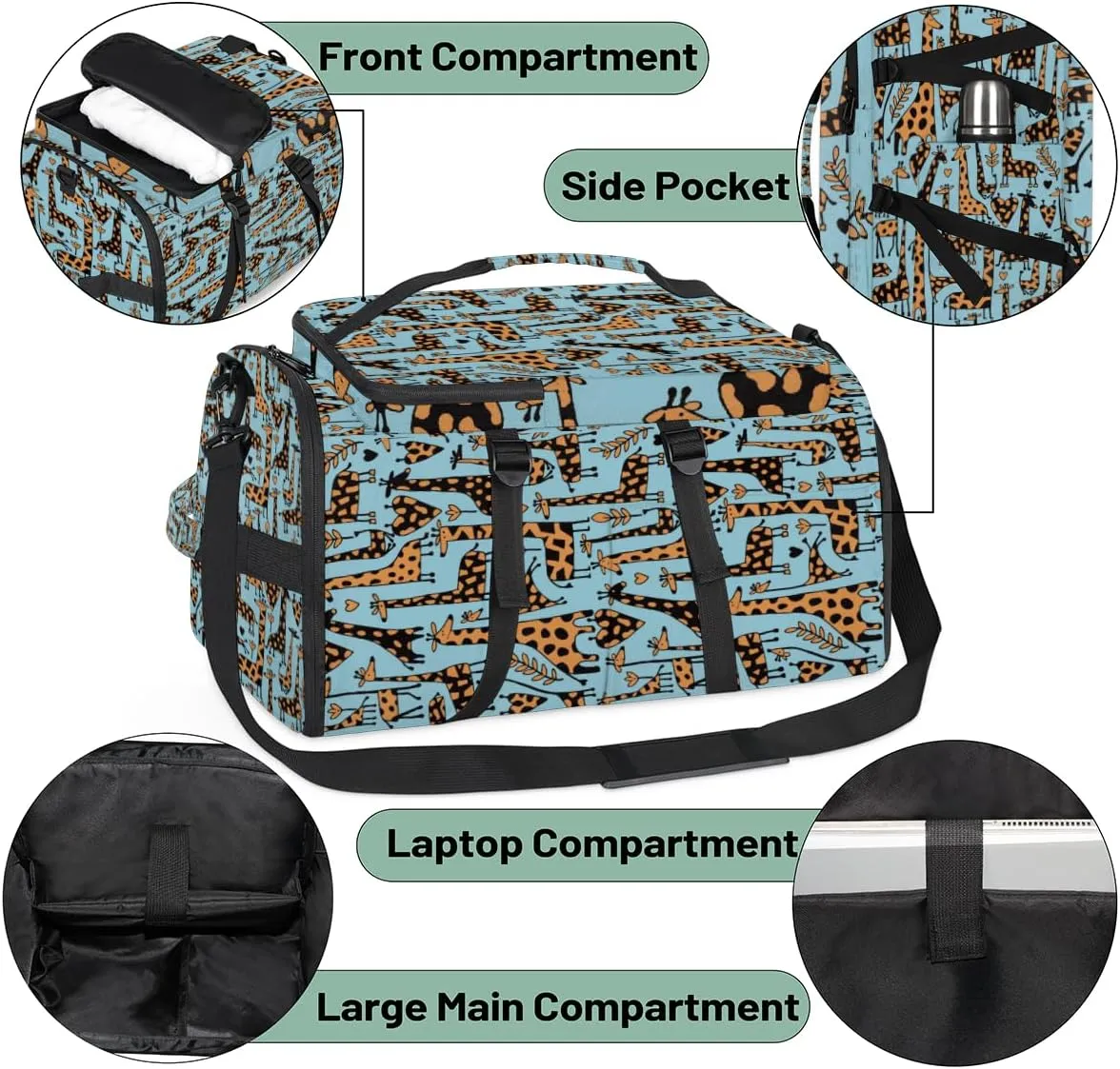 Large Sports Gym Bag With Shoe & Laptop Compartment 47L Waterproof Travel Duffel Bags for Men Women Funny Giraffes Sketch Luggage Backpack Duffle Bag