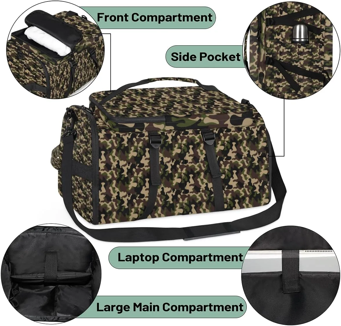 Large Sports Gym Bag With Shoe & Laptop Compartment 47L Waterproof Travel Duffel Bags for Men Women Modern Camo Luggage Backpack Duffle Bag