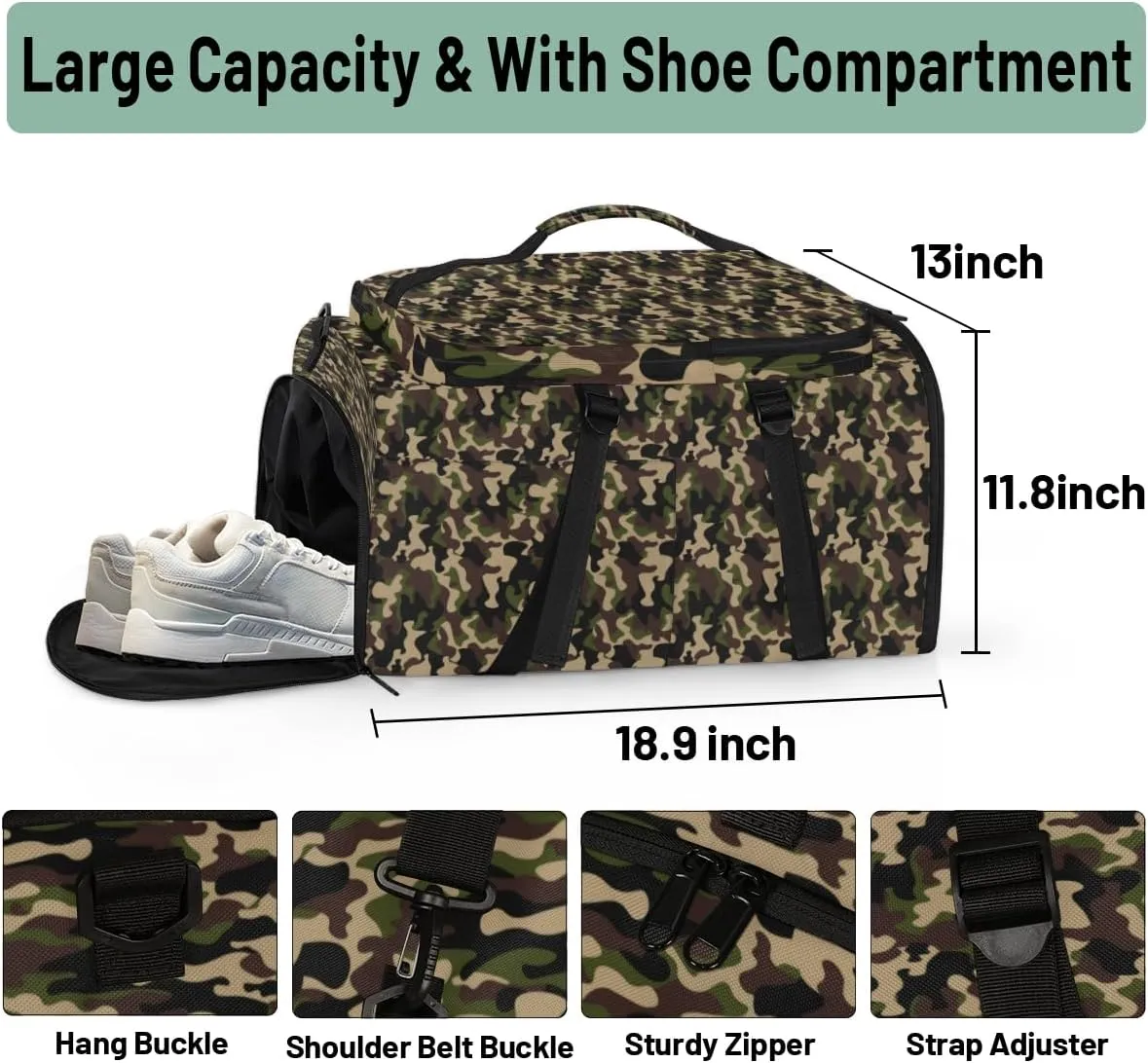 Large Sports Gym Bag With Shoe & Laptop Compartment 47L Waterproof Travel Duffel Bags for Men Women Modern Camo Luggage Backpack Duffle Bag