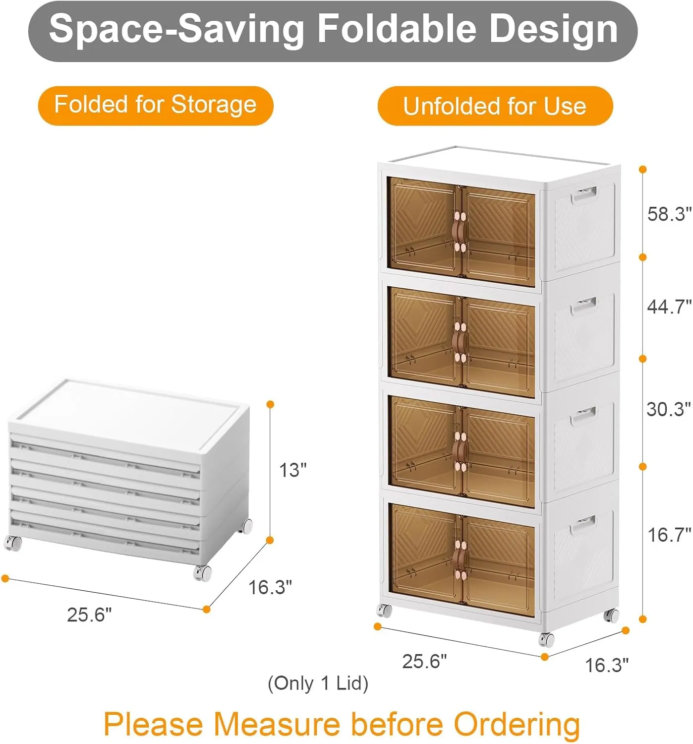 Large Stackable Storage Bins with Lids and Wheels, 112QT/28GAL Stackable Storage Drawers, 4Pack Collapsible Bins with Lids, Closet Organizers for Home, Office, Dorm