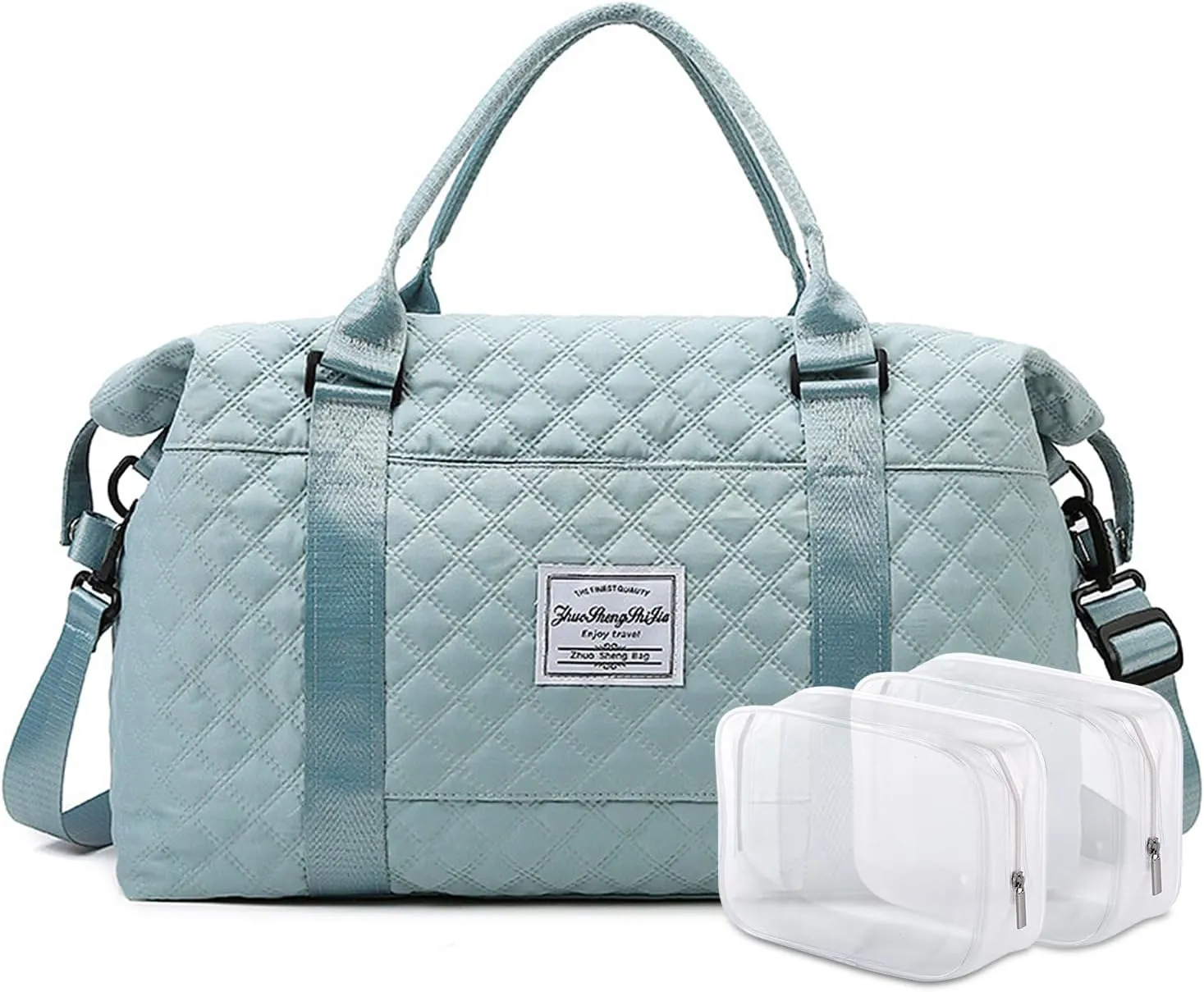 Large Travel Duffel Bag, Sports Tote Gym Bag, Shoulder Weekender Overnight Bag for Women with Wet Pocke(Blue)