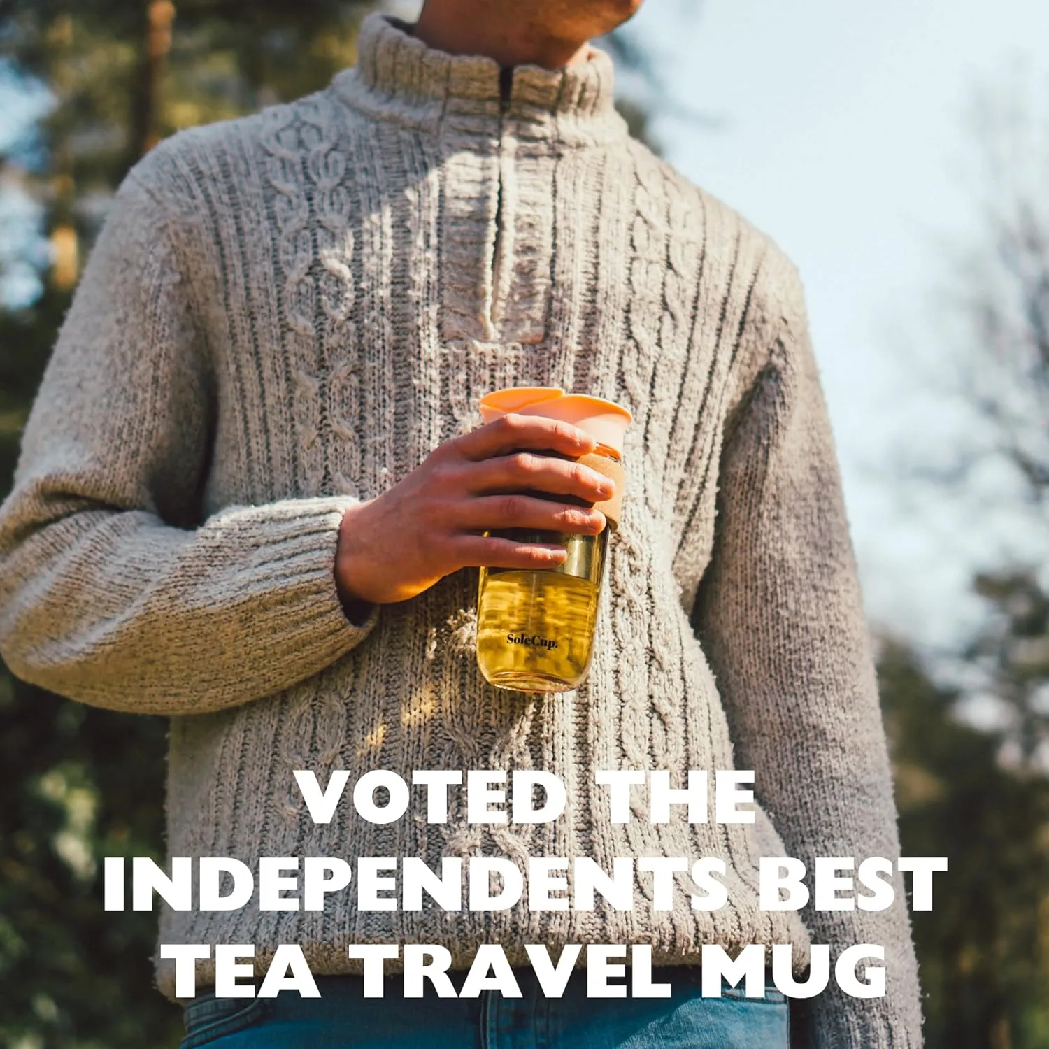Large Travel Mug Loose Tea Infuser - Detachable Tea Strainer with Spill Proof Lid - 18oz/530ml BPA-Free Reusable Glass Travel Coffee Cup with Cork Band (Black)