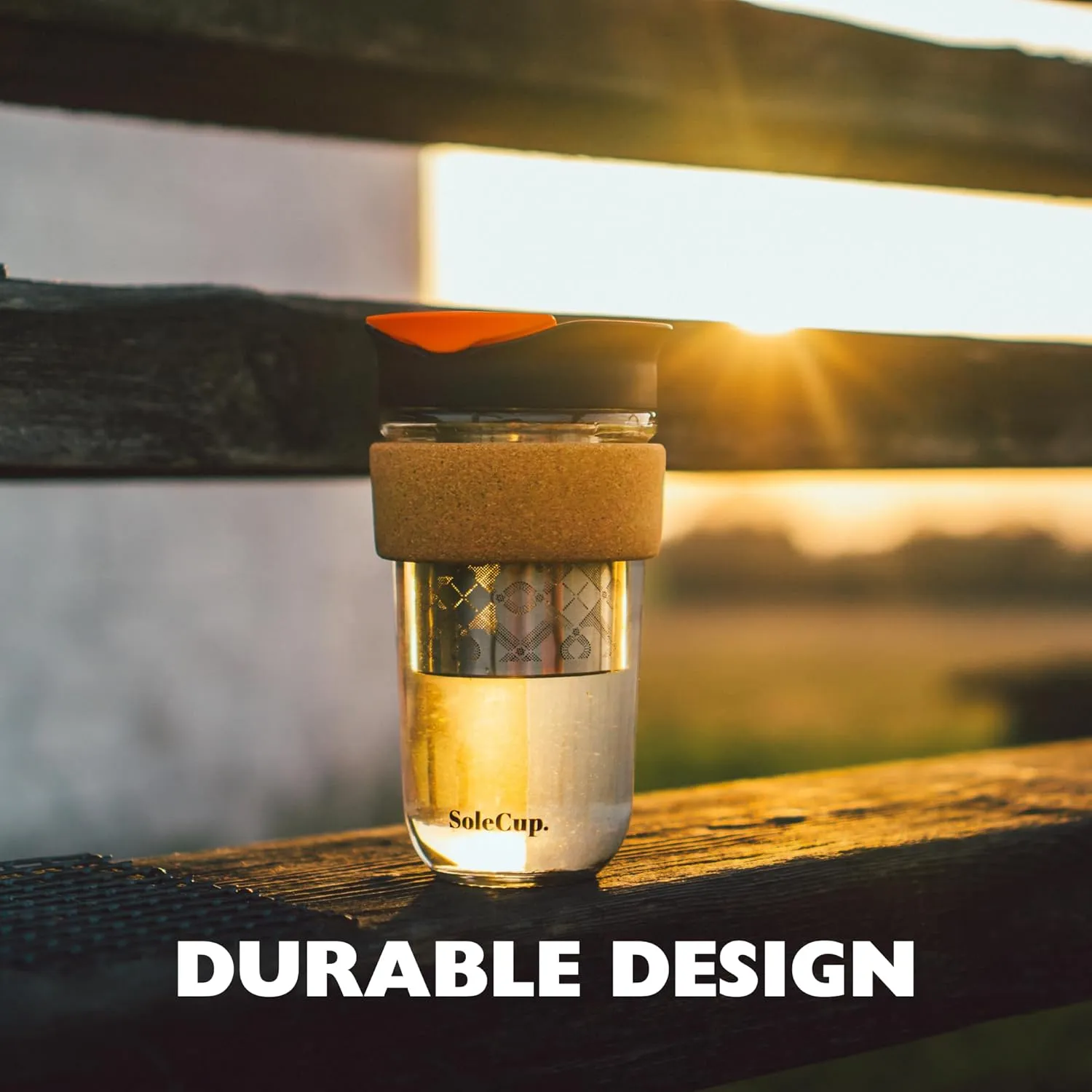 Large Travel Mug Loose Tea Infuser - Detachable Tea Strainer with Spill Proof Lid - 18oz/530ml BPA-Free Reusable Glass Travel Coffee Cup with Cork Band (Black)