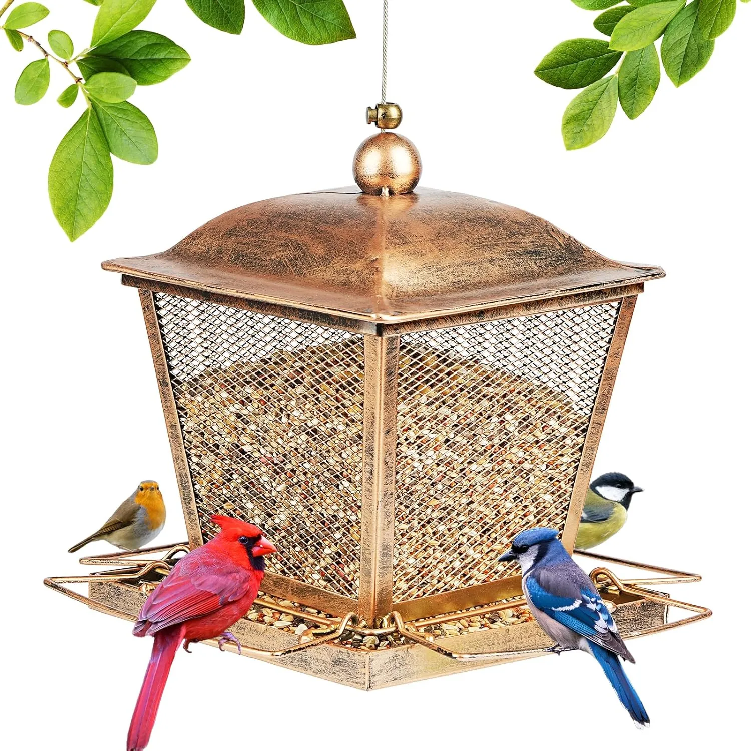 LBTING Bird Feeder for Outdoor, Squirrel Proof Metal Wild Bird Feeder Decoration for Hanging Outside Garden Yard, Retro Gazebo-Shaped