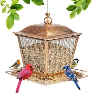 LBTING Bird Feeder for Outdoor, Squirrel Proof Metal Wild Bird Feeder Decoration for Hanging Outside Garden Yard, Retro Gazebo-Shaped