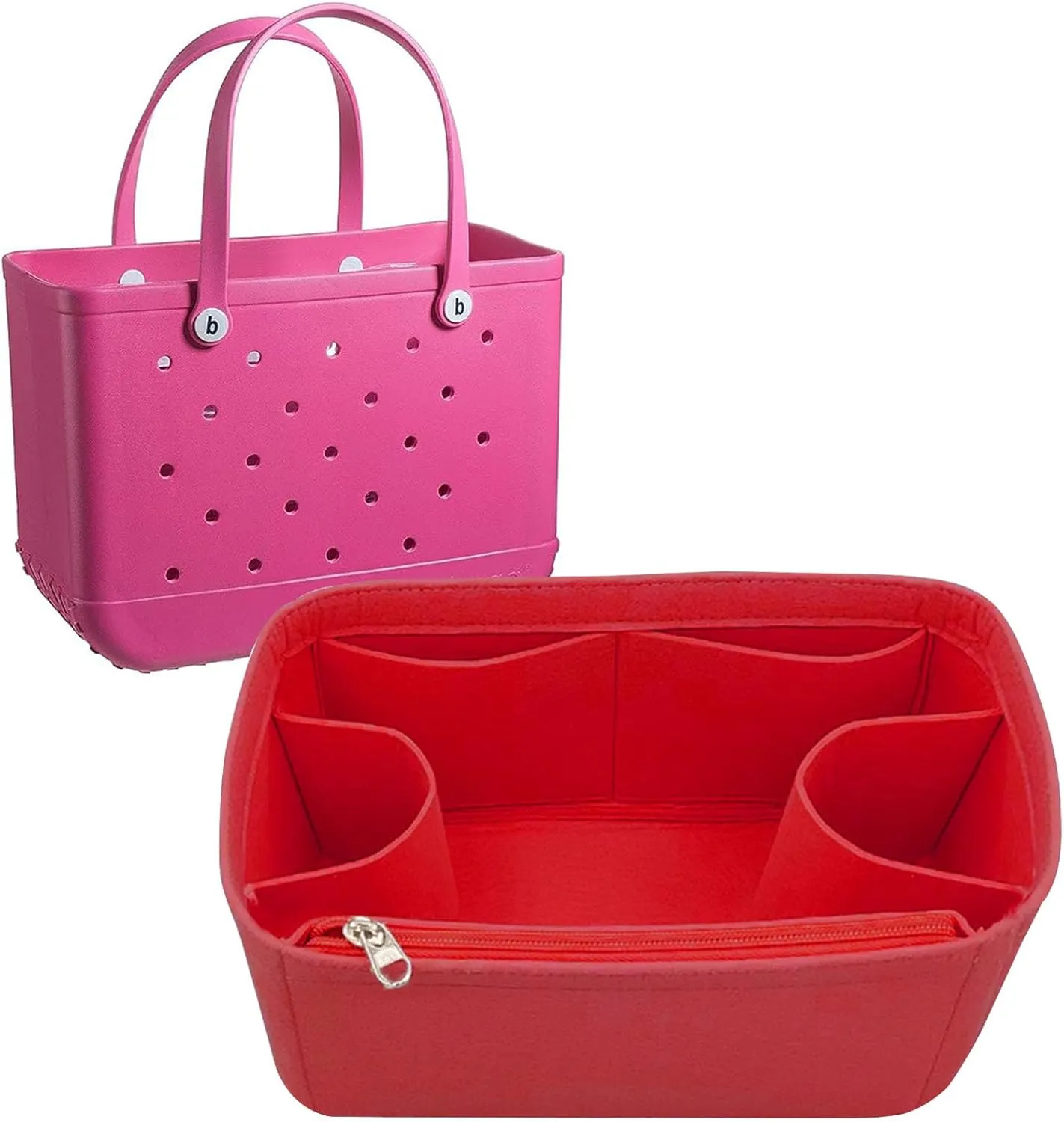 Lckaey Purse inserts for rubber beach bag with Borg bag handbags felt organizers Y015-red-M