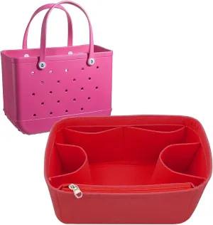 Lckaey Purse inserts for rubber beach bag with Borg bag handbags felt organizers Y015-red-M