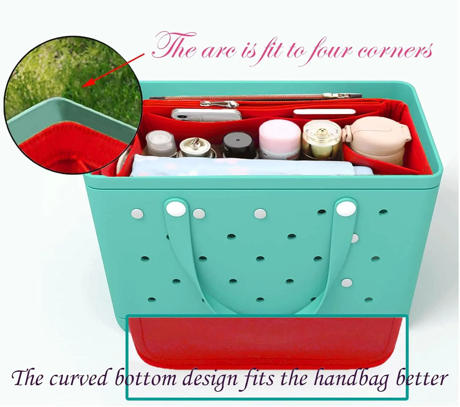 Lckaey Purse inserts for rubber beach bag with Borg bag handbags felt organizers Y015-red-M