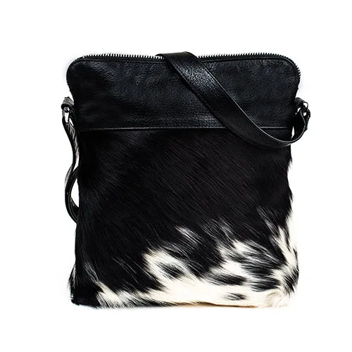 Leather Crossbody Messenger Bag With Cowhide Design