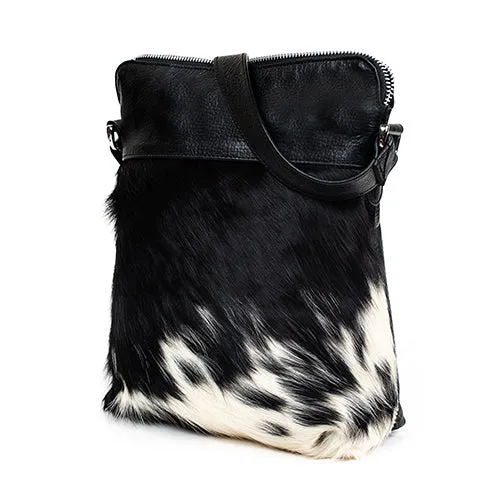 Leather Crossbody Messenger Bag With Cowhide Design