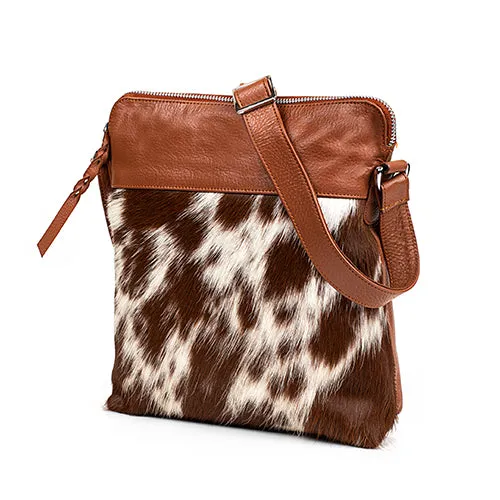 Leather Crossbody Messenger Bag With Cowhide Design