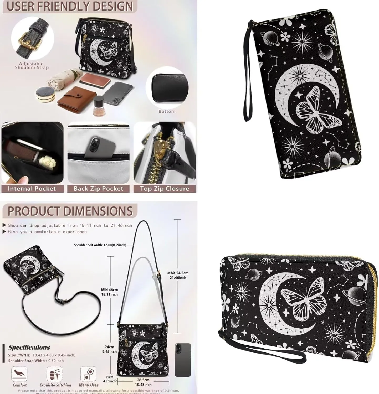 Leather Crossbody Purse Set Portable Hobo Bag Satchel Handbag with PU Leather Wallet