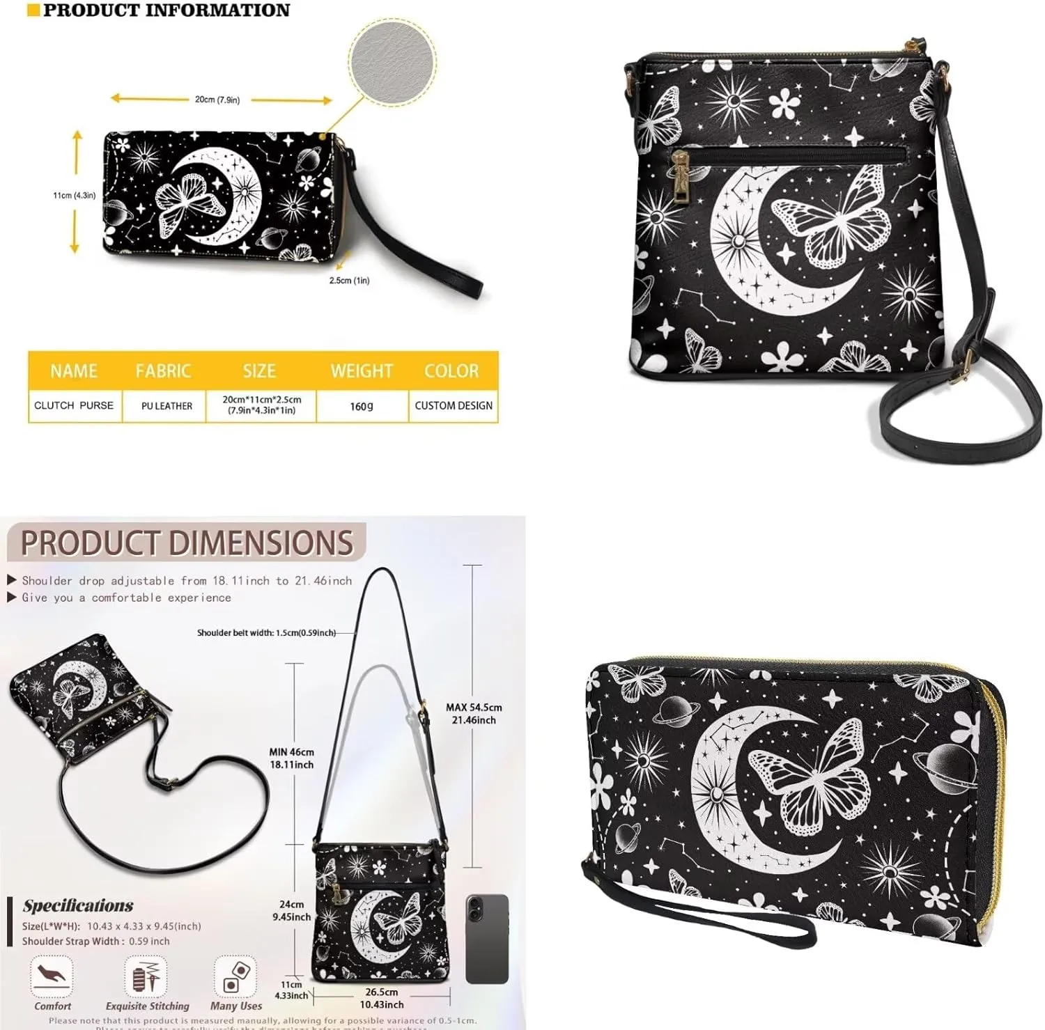 Leather Crossbody Purse Set Portable Hobo Bag Satchel Handbag with PU Leather Wallet