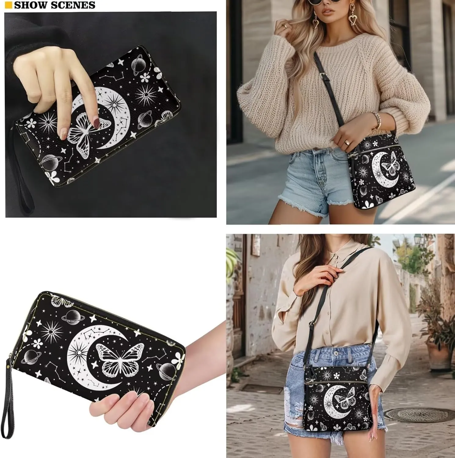 Leather Crossbody Purse Set Portable Hobo Bag Satchel Handbag with PU Leather Wallet