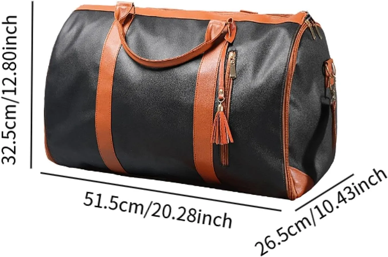 Leather Duffle Bag Portable Multipurpose Water Resistant Carry on Garment Duffel, Black