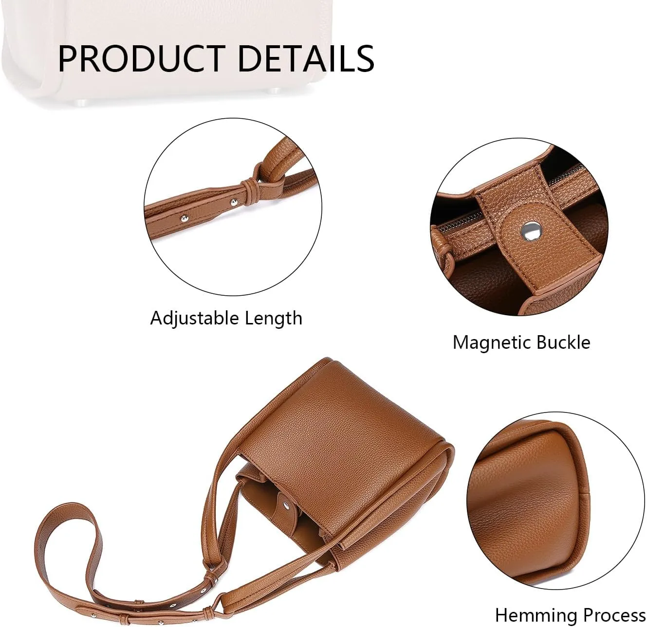 Leather Tote Bag Slouchy Handbag with Zipper Stylish for Women's