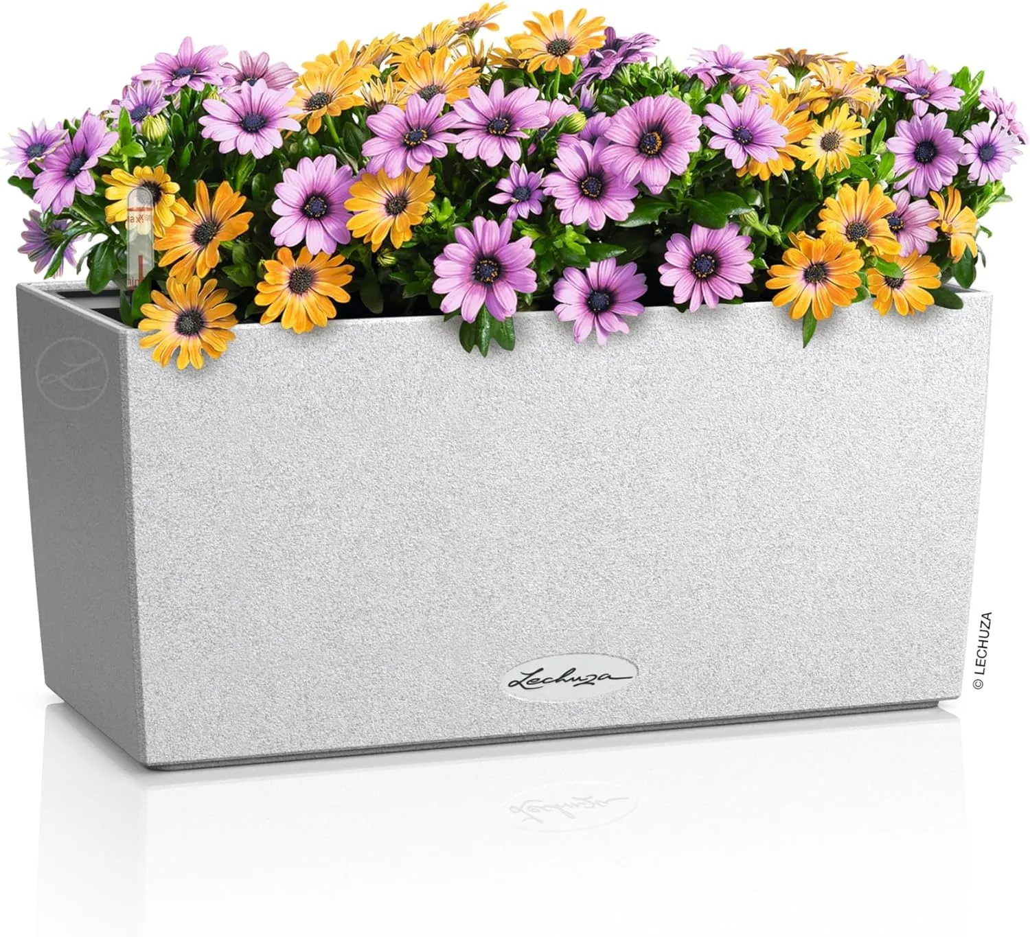Lechuza -BALCONERA Stone 40 15430 Planter, Quartz White, Balcony Box with Watering System, Water Level Indicator and Plant Insert, Stone Look, 40 x 19 x 19 cm