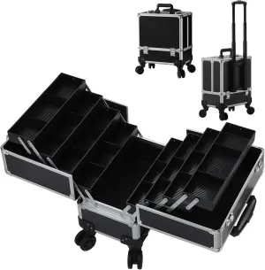 Leeora&Leekoo High-Capacity Multilayer Portable Nail Case for Nail Tech Organizer with Wheels - Lockable Makeup Case Organizer, Cosmetic Case, Makeup Train Case (Black)