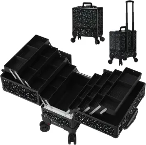 Leeora&Leekoo High-Capacity Multilayer Portable Nail Case for Nail Tech Organizer with Wheels - Lockable Makeup Case Organizer, Cosmetic Case, Makeup Train Case (flashing star)