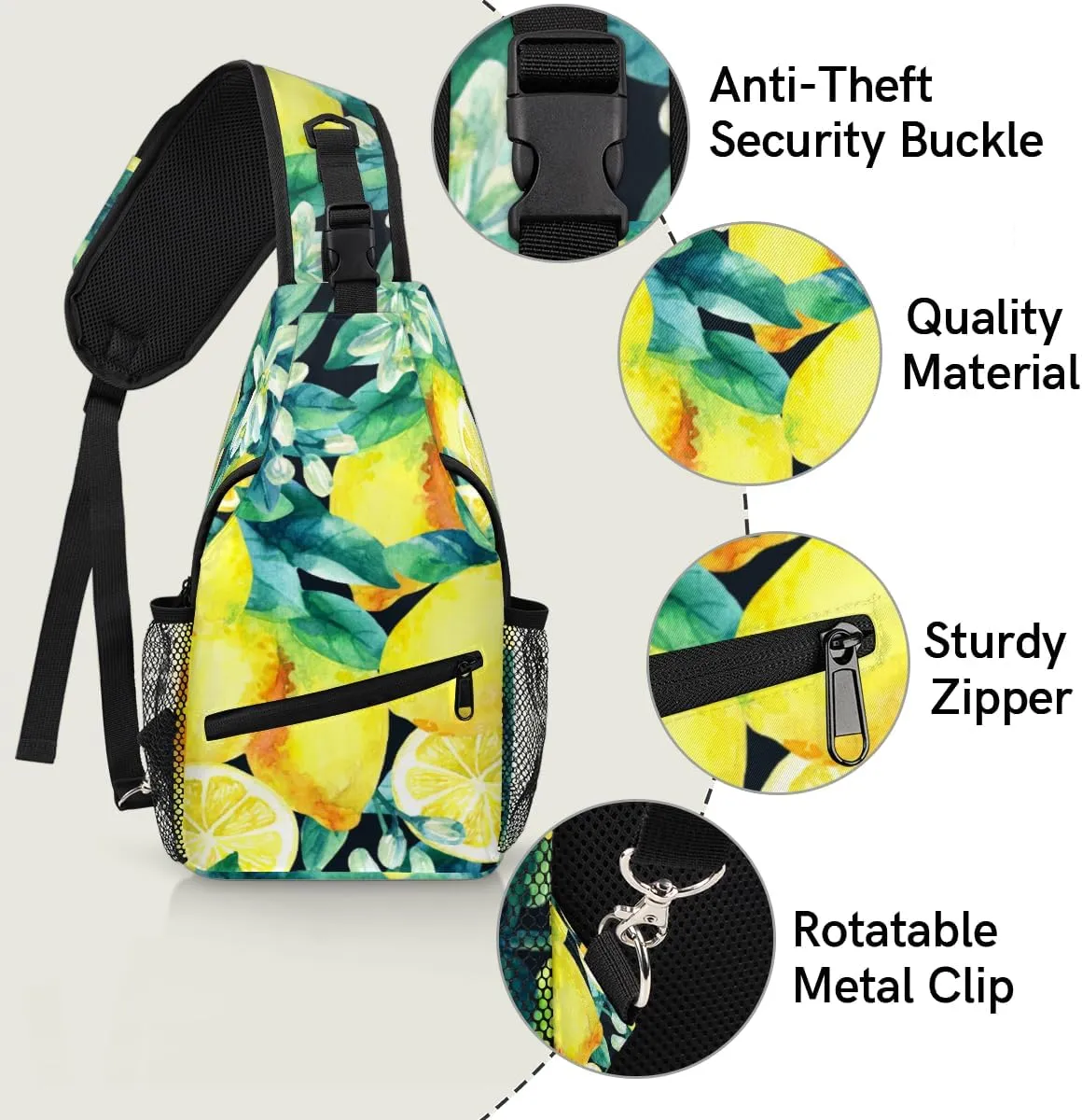 Lemon Blossom Leaves Sling Bag for Women Men Crossbody Sling Backpack Shoulder Bag Chest Bag Daypack for Travel Hiking Outdoor
