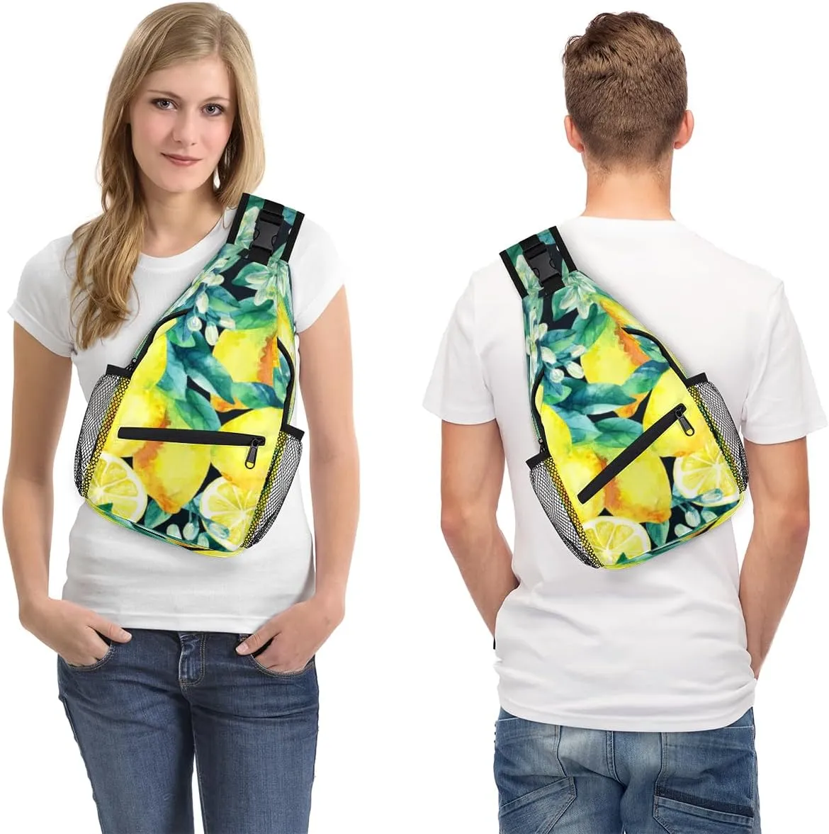 Lemon Blossom Leaves Sling Bag for Women Men Crossbody Sling Backpack Shoulder Bag Chest Bag Daypack for Travel Hiking Outdoor