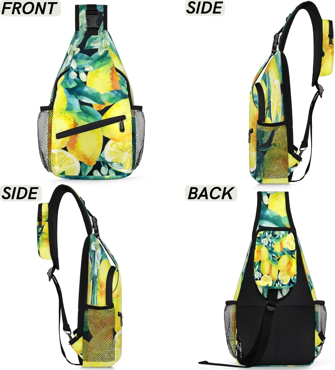 Lemon Blossom Leaves Sling Bag for Women Men Crossbody Sling Backpack Shoulder Bag Chest Bag Daypack for Travel Hiking Outdoor
