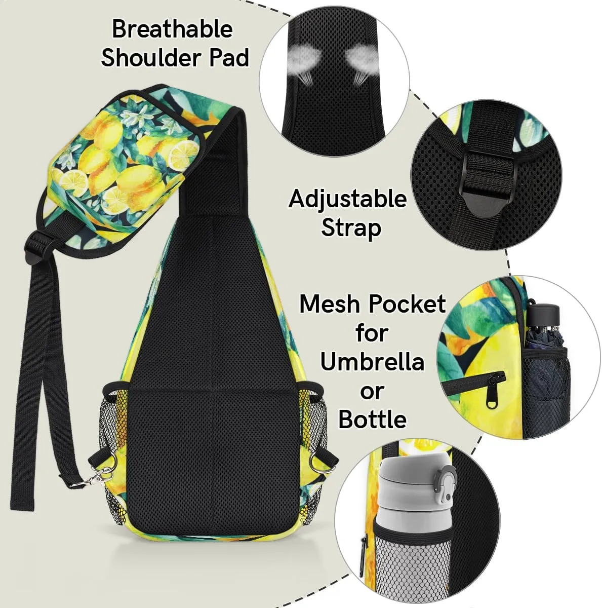Lemon Blossom Leaves Sling Bag for Women Men Crossbody Sling Backpack Shoulder Bag Chest Bag Daypack for Travel Hiking Outdoor