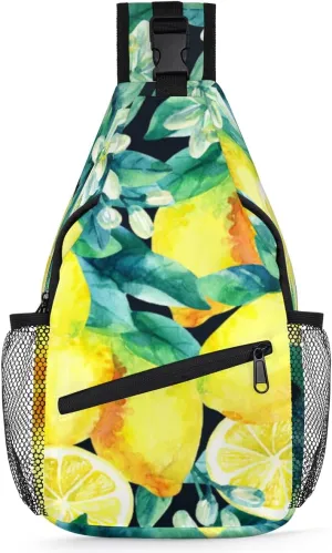 Lemon Blossom Leaves Sling Bag for Women Men Crossbody Sling Backpack Shoulder Bag Chest Bag Daypack for Travel Hiking Outdoor