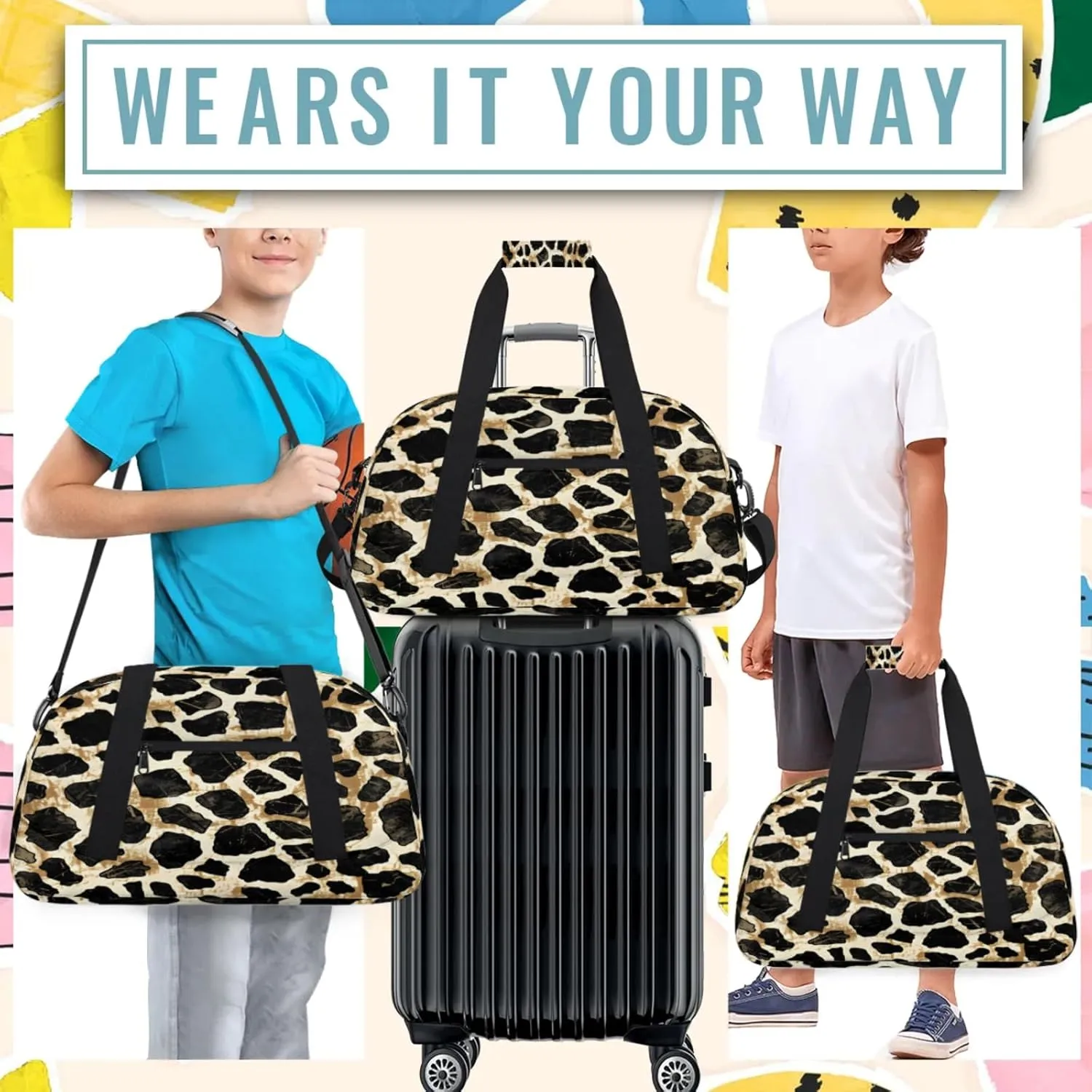 Leopard Print Animal Cheetah Small Gym Bag 18 inch Carry On Duffel Bag for Weekender Travel Sports Workout Yoga Gymnastics Dance Ballet