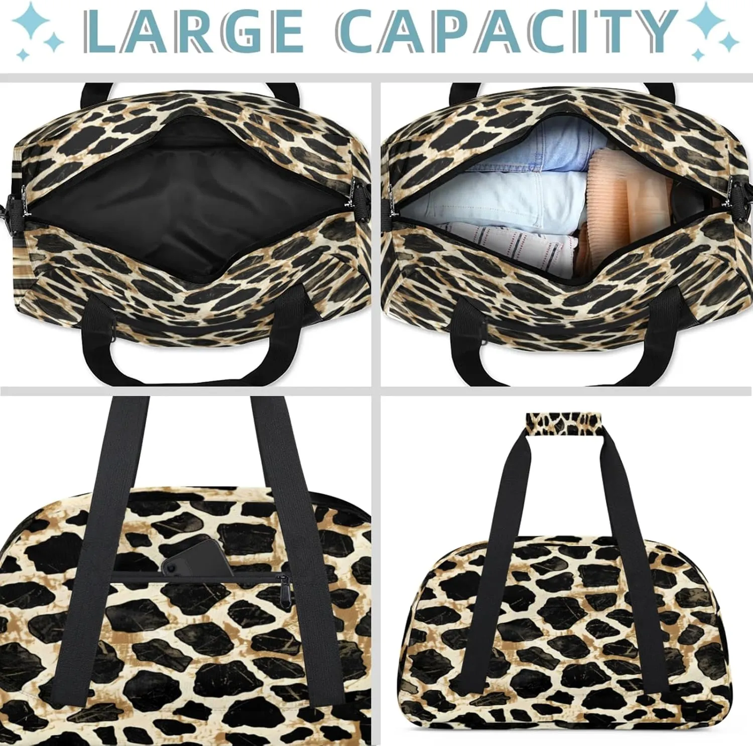 Leopard Print Animal Cheetah Small Gym Bag 18 inch Carry On Duffel Bag for Weekender Travel Sports Workout Yoga Gymnastics Dance Ballet