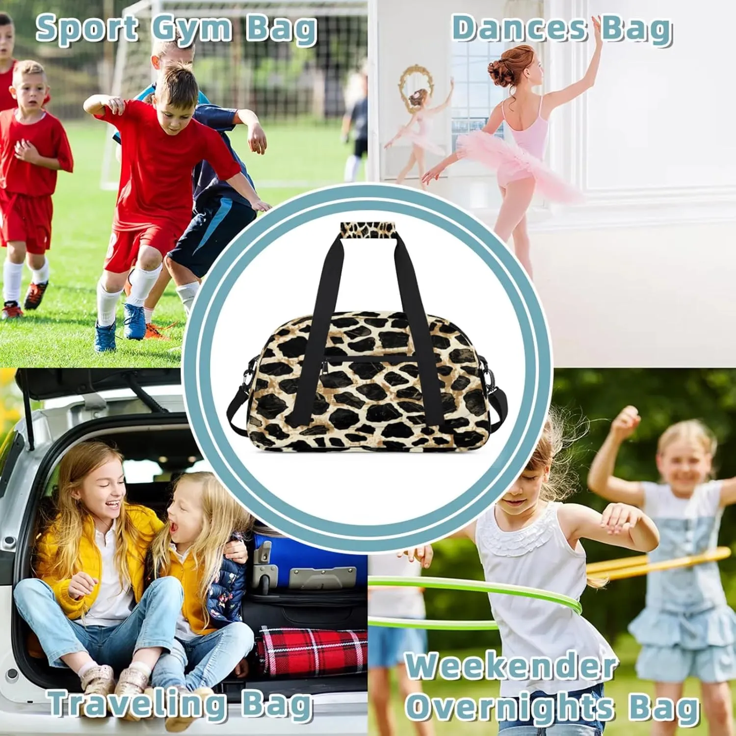 Leopard Print Animal Cheetah Small Gym Bag 18 inch Carry On Duffel Bag for Weekender Travel Sports Workout Yoga Gymnastics Dance Ballet