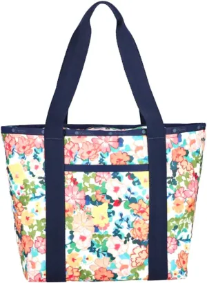 LeSportsac Colorful Garden Everyday Zip Tote Handbag/Travel Bag, Style 3867/Color E625, Vibrant & Festive Blooms Artfully Arranged, Tropical Hues of Pink, Peach, Yellow   Variegated Greenery