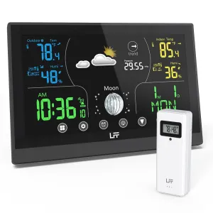 LFF Weather Stations Wireless Indoor Outdoor Weather Station, Color Display Digital Weather Thermometer with Atomic Clock, Indoor Outdoor Thermometer Forecast Station with Adjustable Backlight