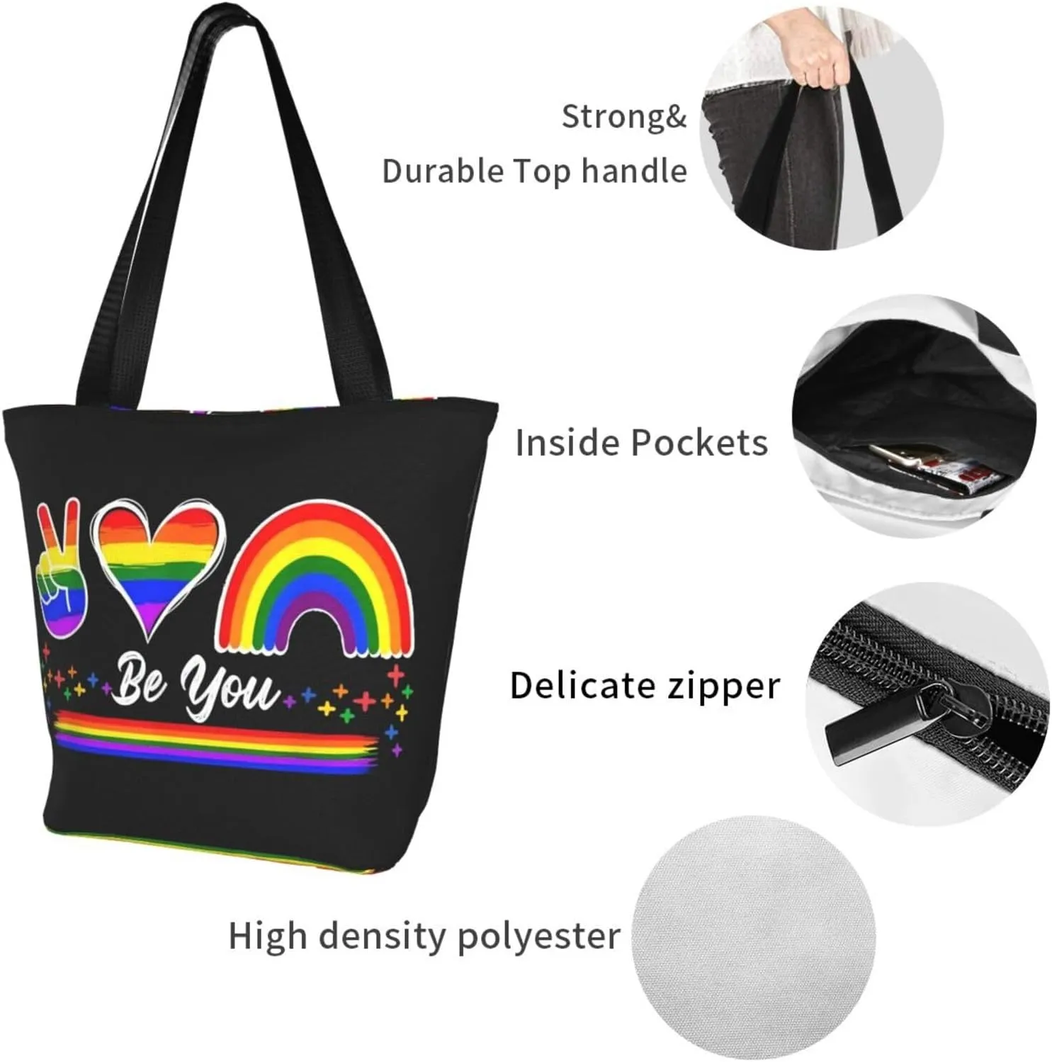 LGBT Gay Pride Butterflies Rainbow Women's Tote Bag Lightweight Shopping Handbag Travel Shoulder Bag With Zipper