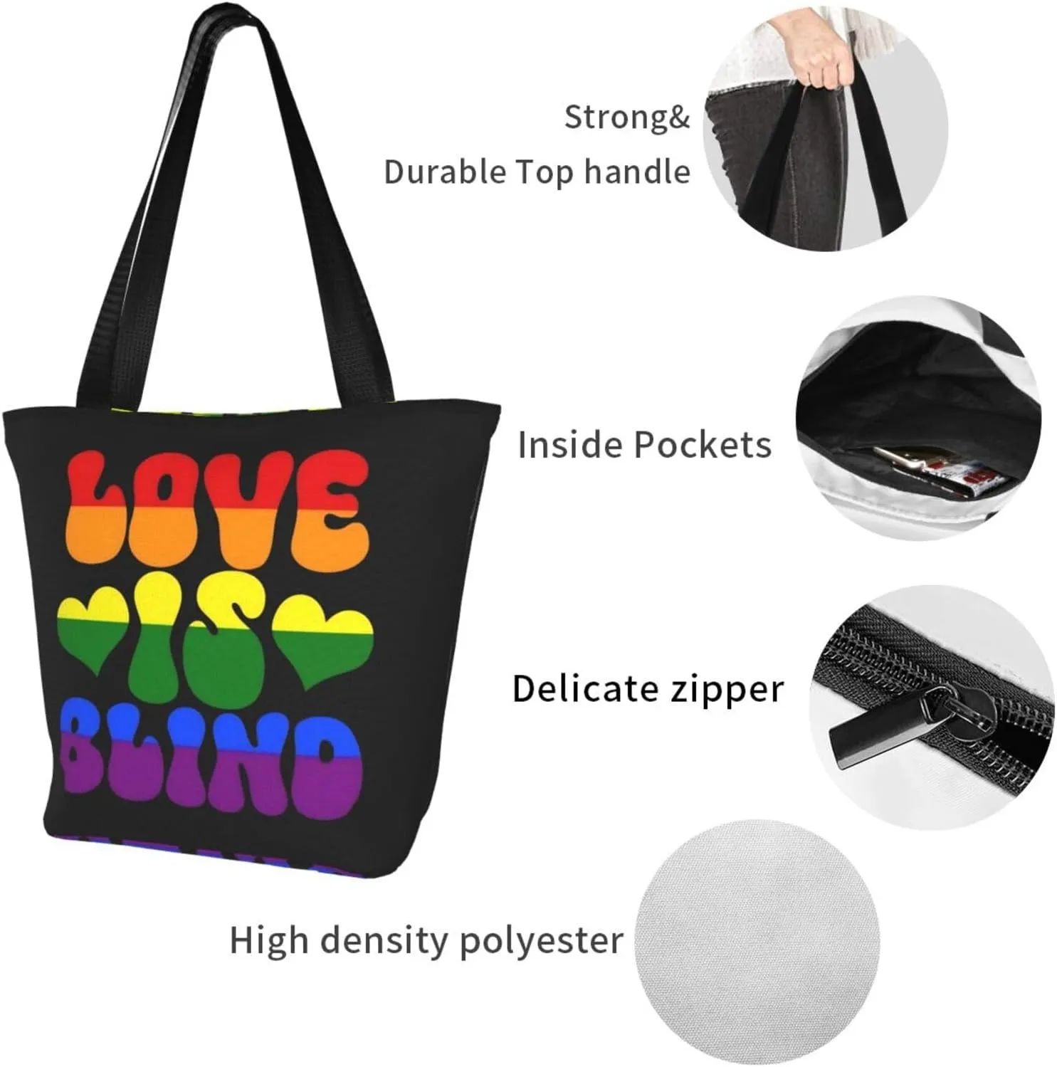 LGBT Gay Pride Butterflies Rainbow Women's Tote Bag Lightweight Shopping Handbag Travel Shoulder Bag With Zipper