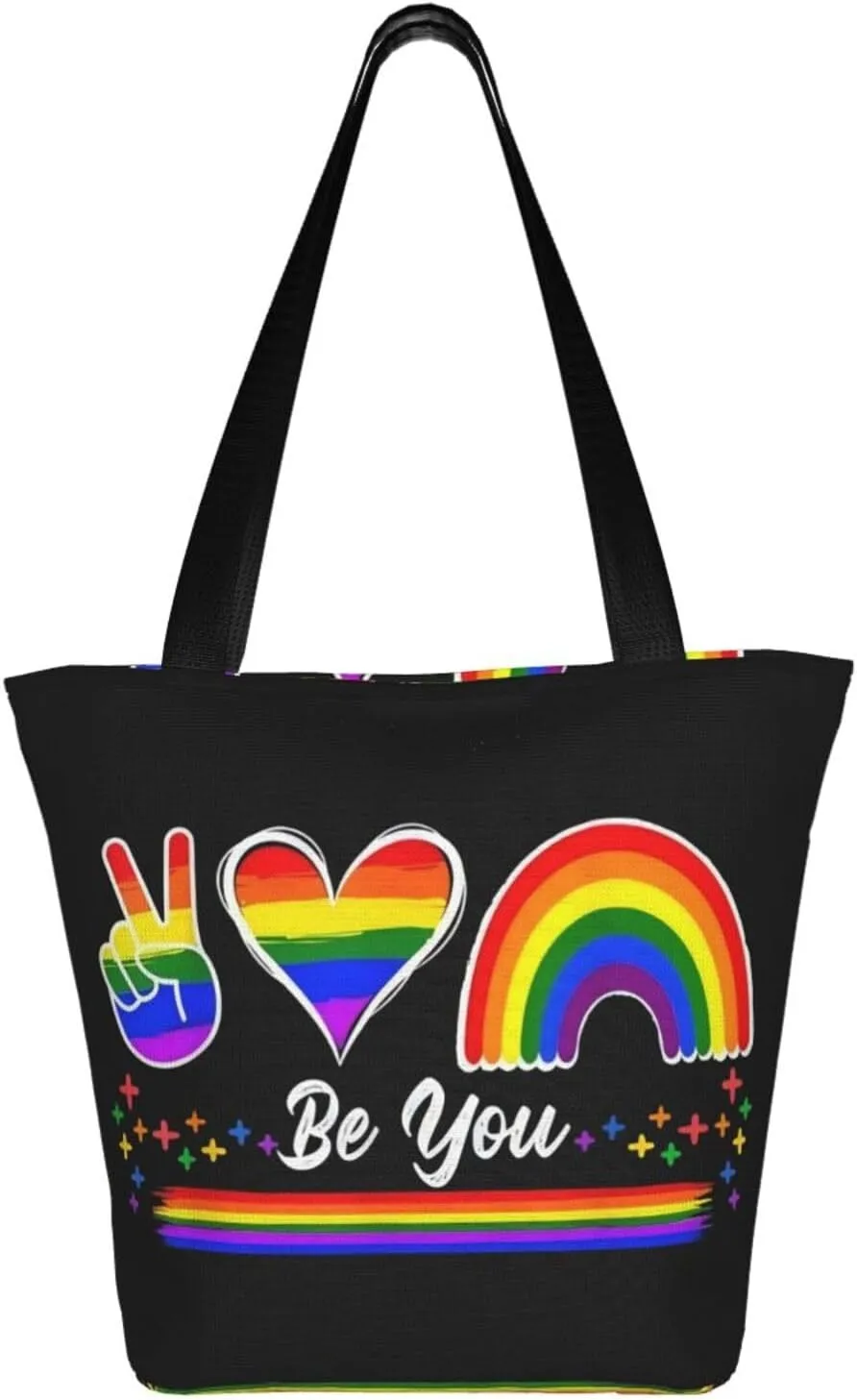 LGBT Gay Pride Butterflies Rainbow Women's Tote Bag Lightweight Shopping Handbag Travel Shoulder Bag With Zipper