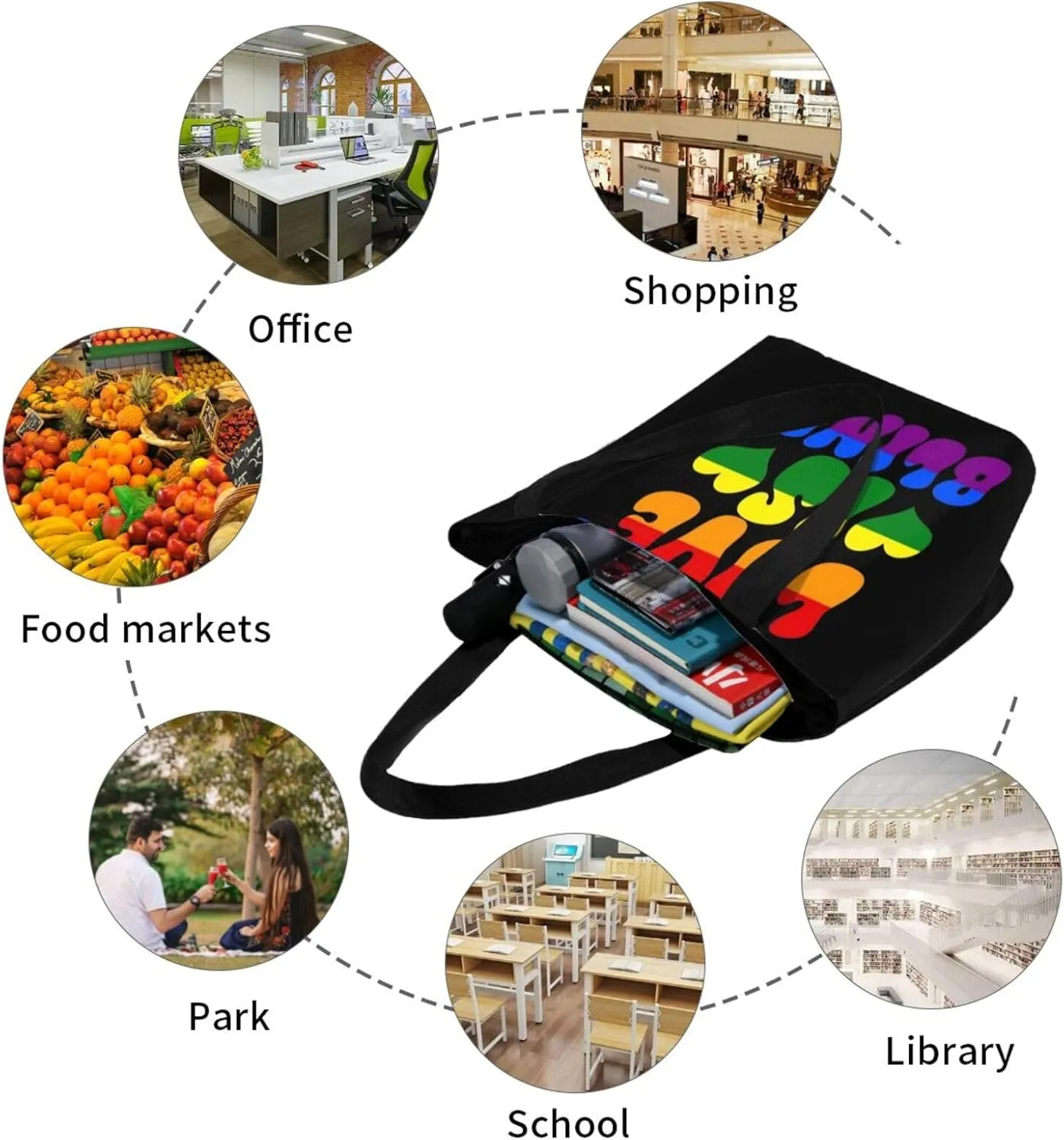 LGBT Gay Pride Butterflies Rainbow Women's Tote Bag Lightweight Shopping Handbag Travel Shoulder Bag With Zipper